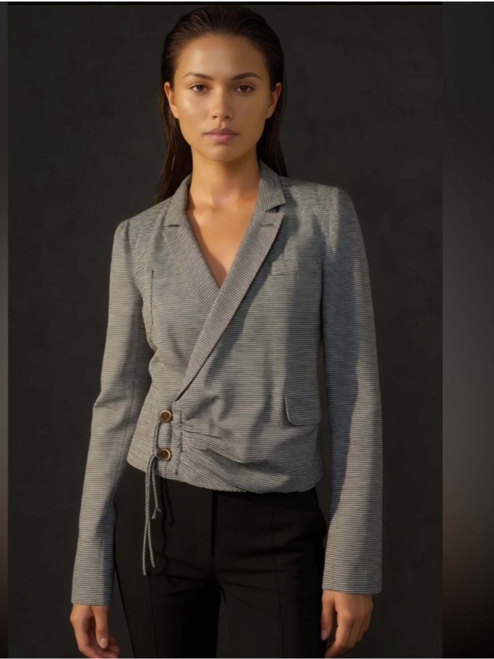 Daughters of Liberaton striped double-breasted cotton/Linen blend blazer